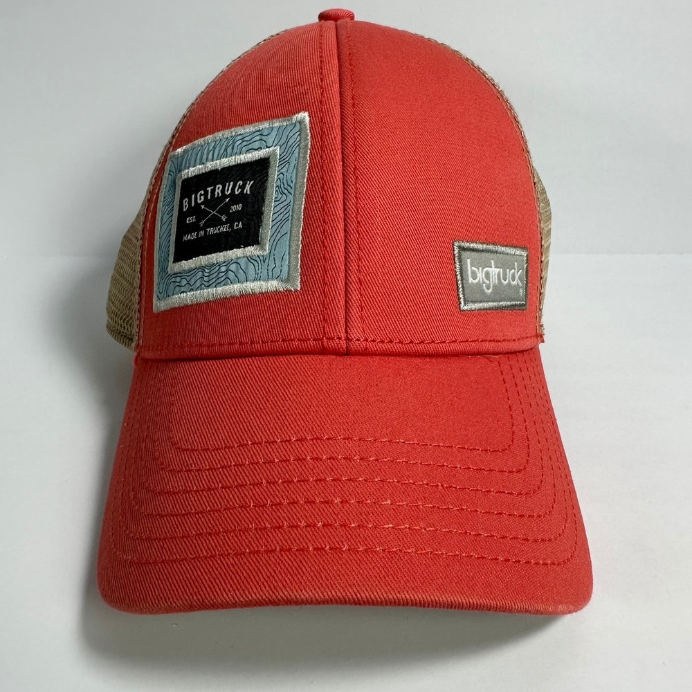 BIGTRUCK Coral Orange Tan Mesh‎ Trucker Hat Cap Made in USA Designed by BIGTRUCK